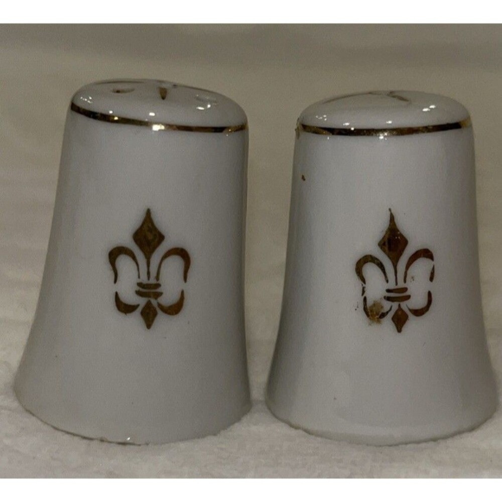 White and gold vintage salt and pepper shakers